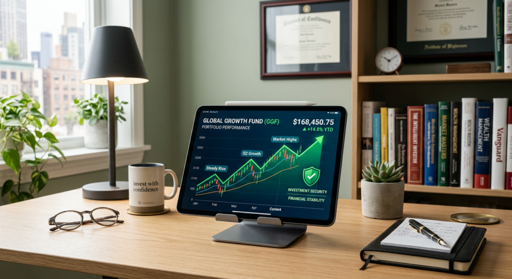 A professional, high-quality editorial photograph featuring a clean, modern workspace with a tablet