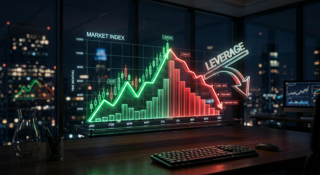A professional 3D representation of a rising and falling stock market graph integrated with a sleek,